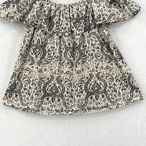 FIGUE Tamara Top Womens Large Cream Black Printed Off the Shoulder Blouse Cotton - Picture 8 of 13